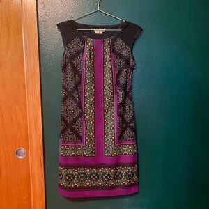 Black and Purple Patterned Sleeveless Sheath Dress